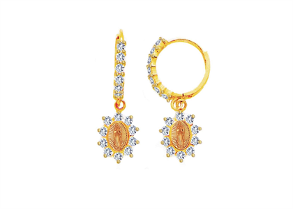 Two Tone Plated CZ Virgin Mary Earring